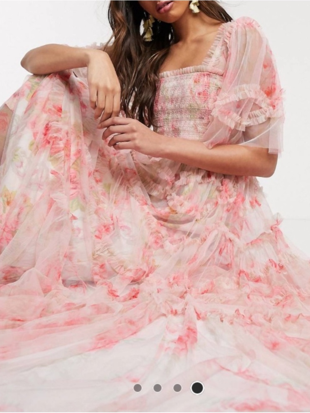 Needle & Thread Pink Floral Tiered Tulle Midi Dress - Picture 3 of 14